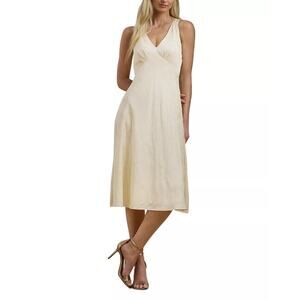 Lauren Ralph Lauren Floral Jacquard Sleeveless Midi Dress Ivory Beige Size 8